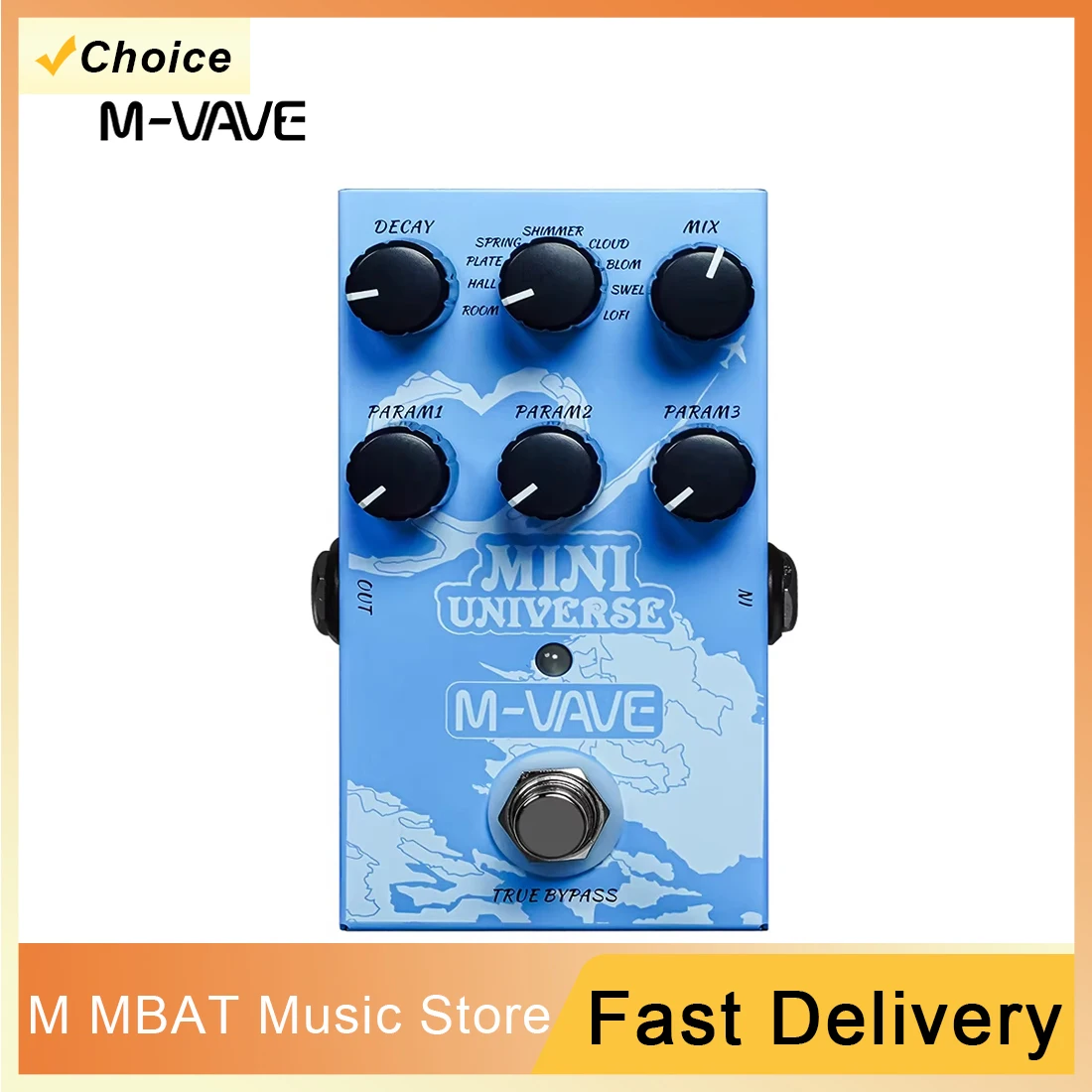 دواسة تأثيرات ريفيرب للجيتار الكهربائي M-VAVE MINI-UNIVERSE 9 تأثيرات ريفيرب للغرفة/اللامع/لوفي/الربيع بدواسة جيتار ريفب