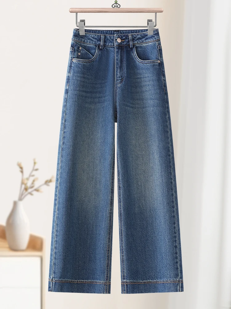 

Slim Wide Leg Denim Jeans Women's High Waist Straight Casual Pants Lengthening Effect Nine Points Jeans Korean Style Commute