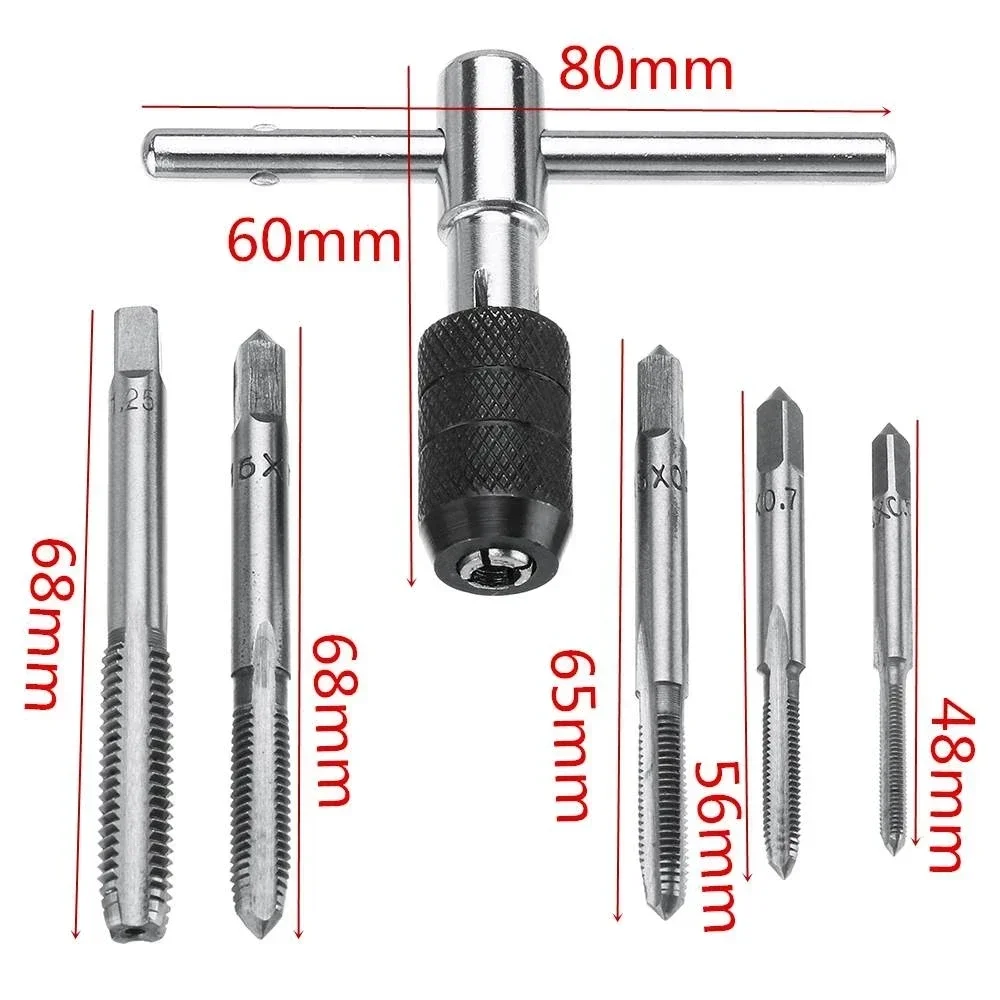 6PCS/Set Tap Drill Wrench Tapping Threading Tool M3-M8 Screwdriver Tap Holder Hand Tool Thread Metric Plug Tap Screw Taps