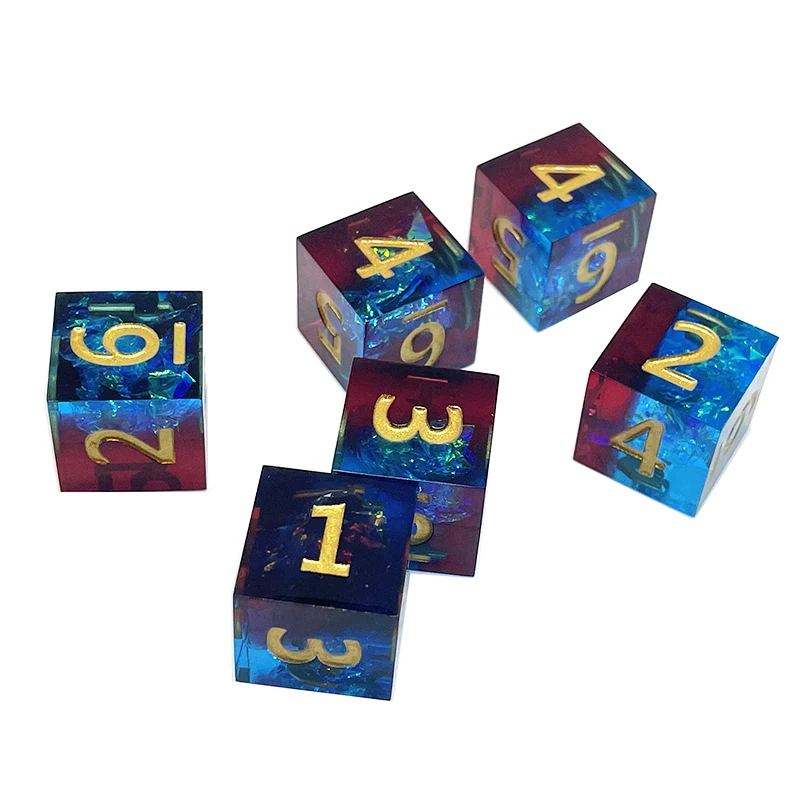 6Pcs Exquisite Polyhedron Mold Resin Dices Set Multicolour Retro Number Portable Toys DND RPG TRPG Party Board Games