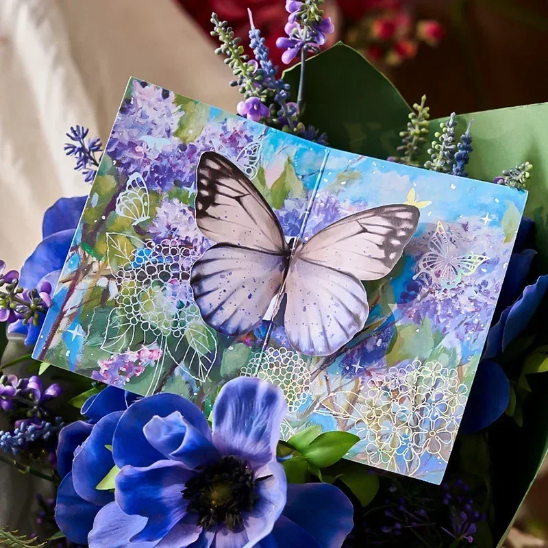 Butterfly Pop-up Greeting Card with Envelope & Stickers Flowers Postcard Floral Birthday Cards Valentines Gifts Girl Gift