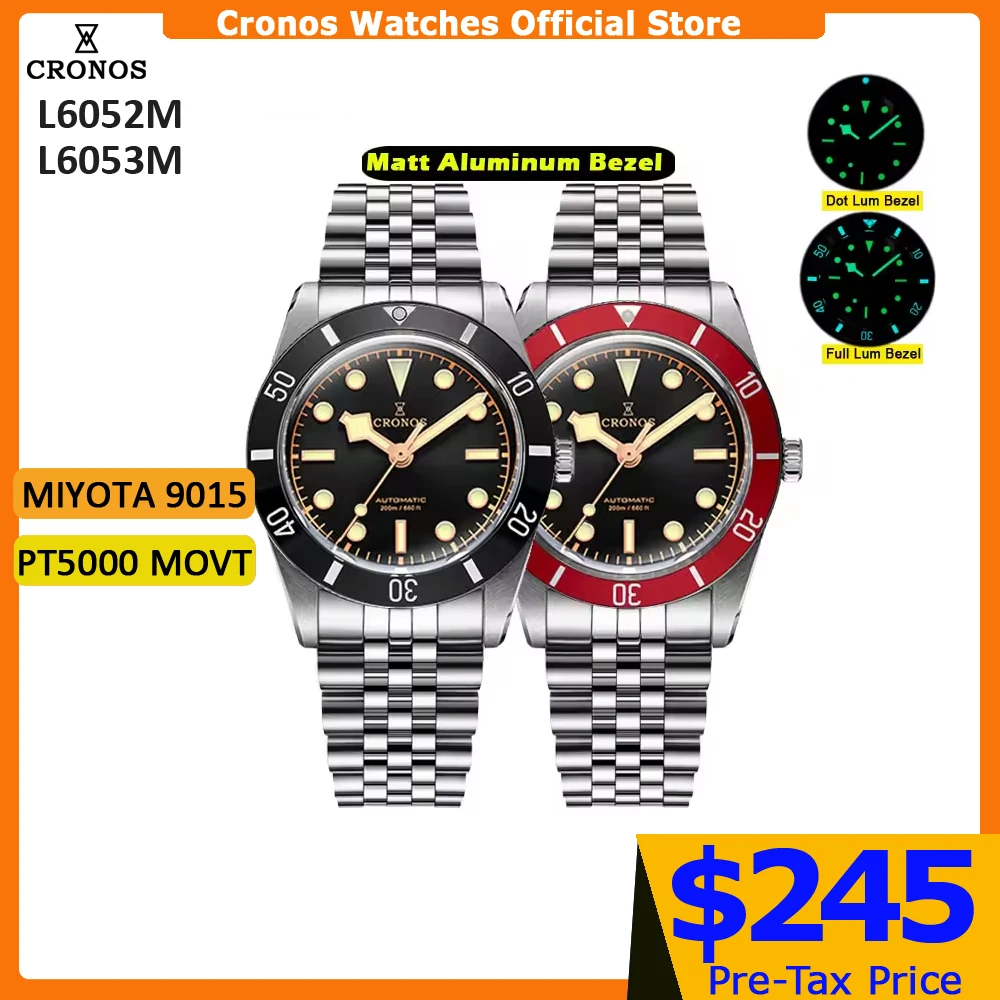 Cronos Luxury Men Watch 39mm Diver BB54 Vintage Automatic Wristwatches Female End Links Sapphire 20 Bar L6052M