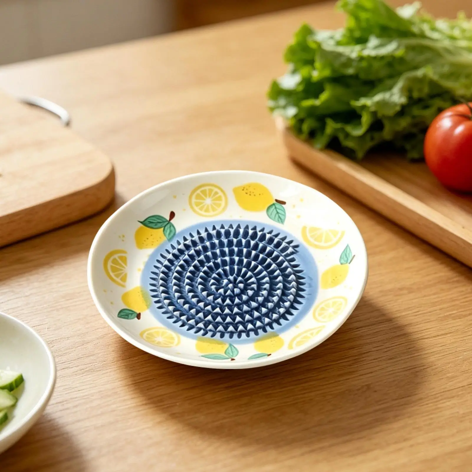 Grater Plate Ceramic Manual Round Fruit Patterns Plate Garlic Grater Bowl for Ginger Cheese Tomato Strawberry Fruit Vegetable