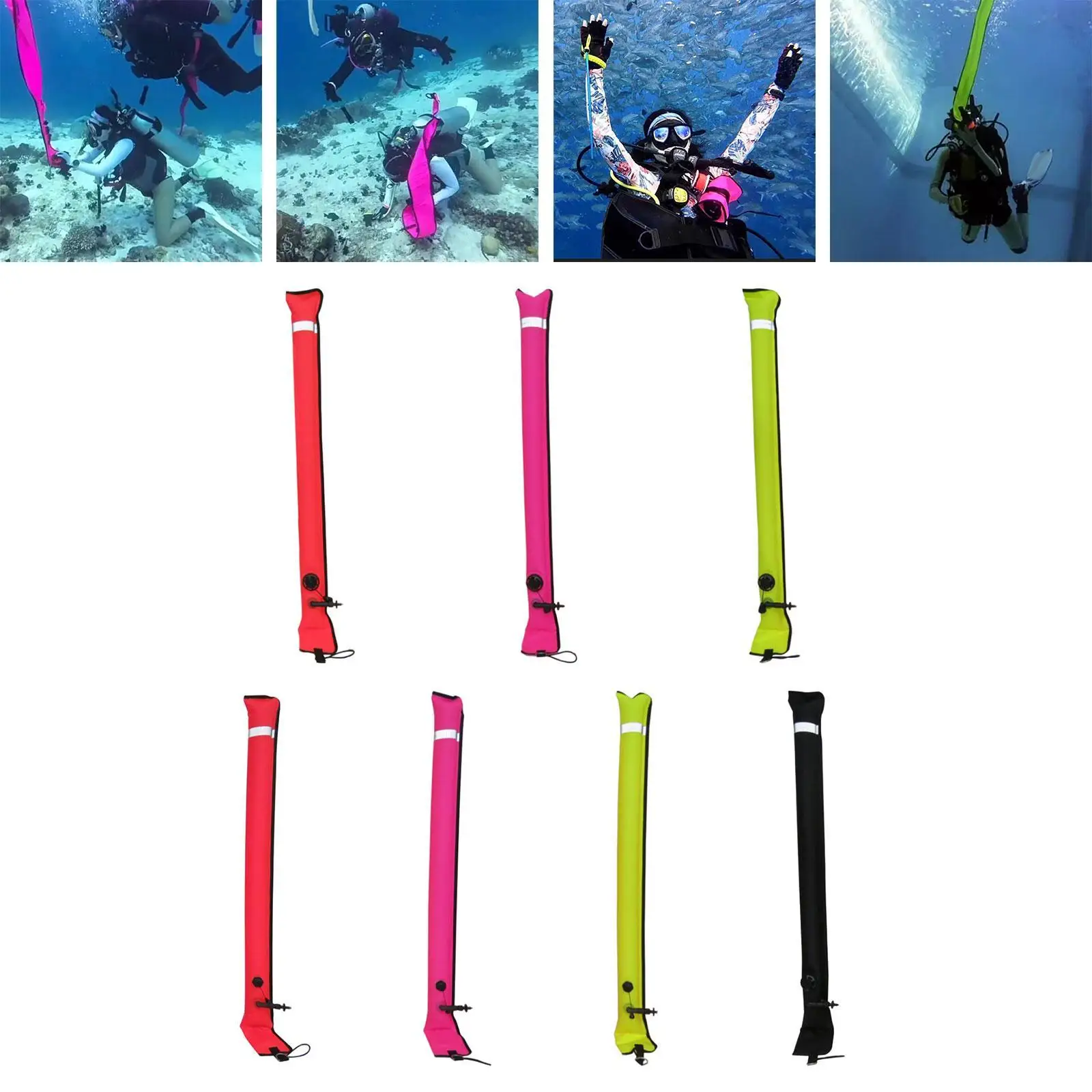 Diving Surface Marker Buoy Equipment High Visibility Portable Inflatable Signal Tube Float Reflective Strip for Water Sports