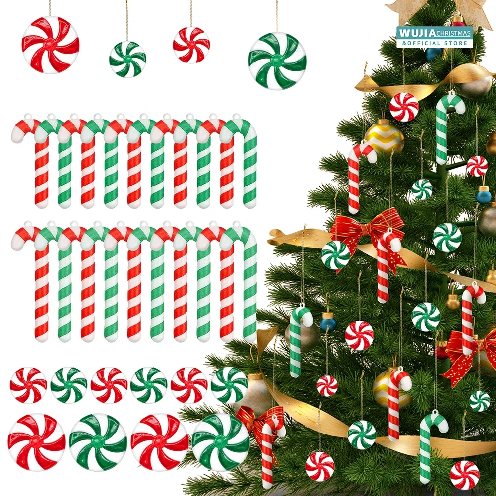 40 pçs natal doce cana pirulito pingentes árvore de natal pendurado ornamentos hortelã-pimenta redemoinhos para decoração de casa presentes de ano novo navidad