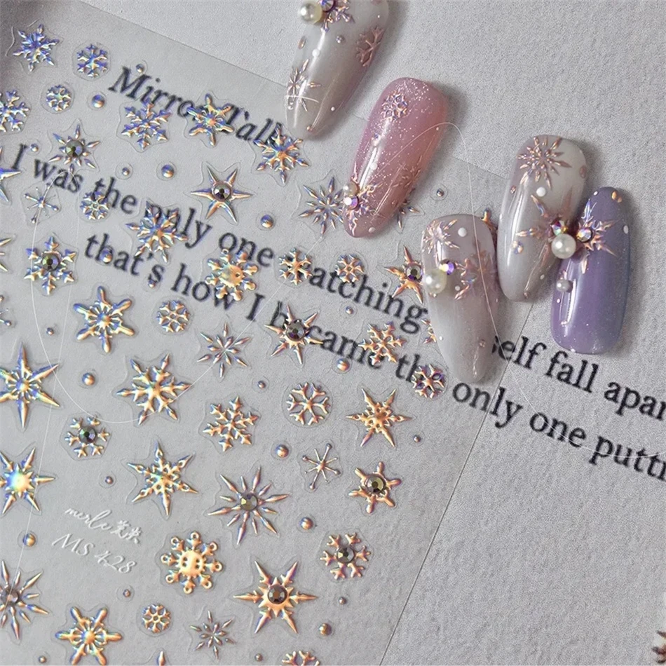 5D Laser Winter Schneeflocke Weihnachten Glänzende Strass Geprägte Relief Selbstklebende Nail art Dekoration Aufkleber Maniküre Aufkleber – Detail 3