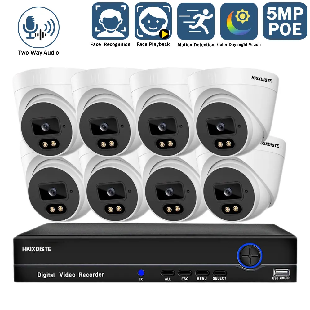 

5MP POE Dome Camera Video Surveillance System Kit 8CH 4K NVR Security System Two Way Audio Home CCTV IP Camera Set XMEYE H.265