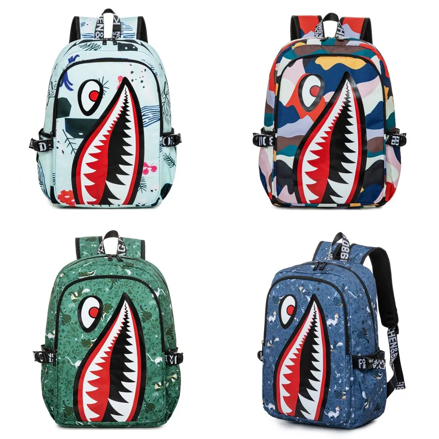 

【New style】- new children's schoolbags male students sharks personality Oxford cloth large capacity lightweight casual simple b
