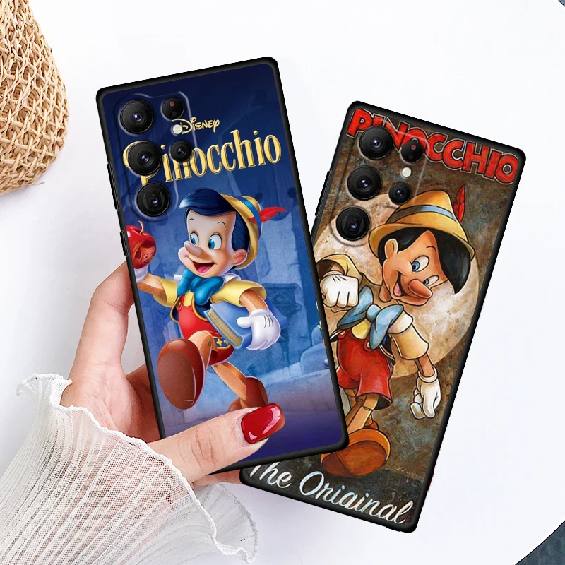 Disney Pinocchio For Samsung Galaxy S24 S23 S22 S21 S20 FE S10 S10E Plus Ultra Pro Lite 5G Black Cover Phone Case