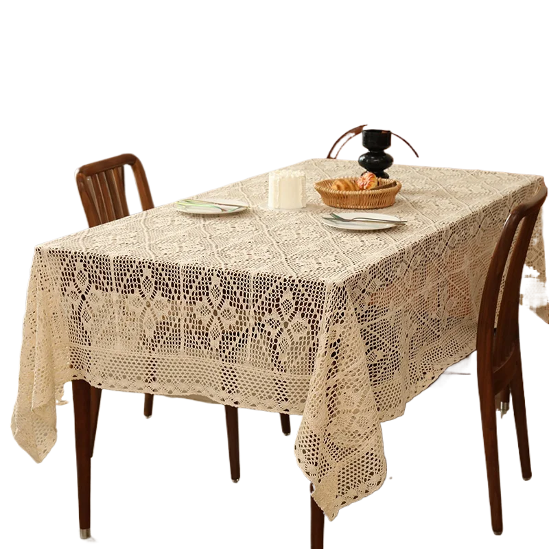 Nappe en Crochet Vintage américaine, rectangulaire, antidérapante, tricotée, Style rustique, décoration de maison, de mariage
