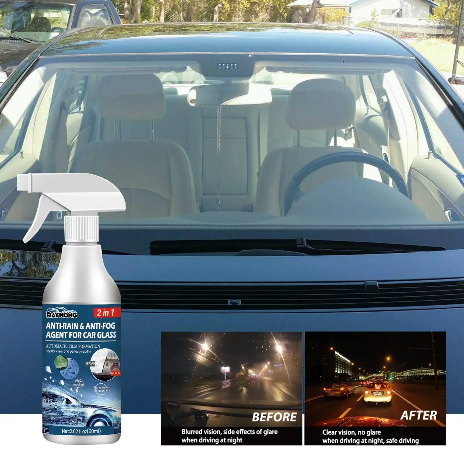 Anti Fog Rain Repellent Spray Portable Car Glass Rainproof Antifogging Coating Agent Long Lasting for Windshield Rearview Mirror