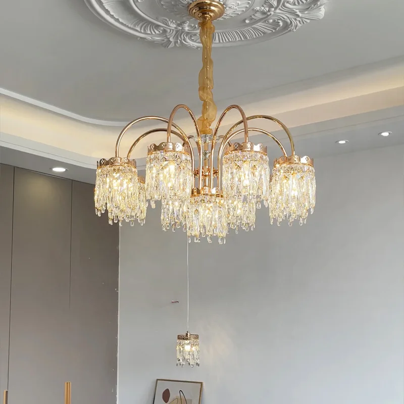 Light luxury French style living room light crystal branch pendant light, grand master bedroom dining room lighting decoration