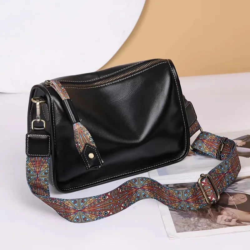 Genuine leather women diagonal shoulder bag for women minimalist oil wax leather small women shoulder bag