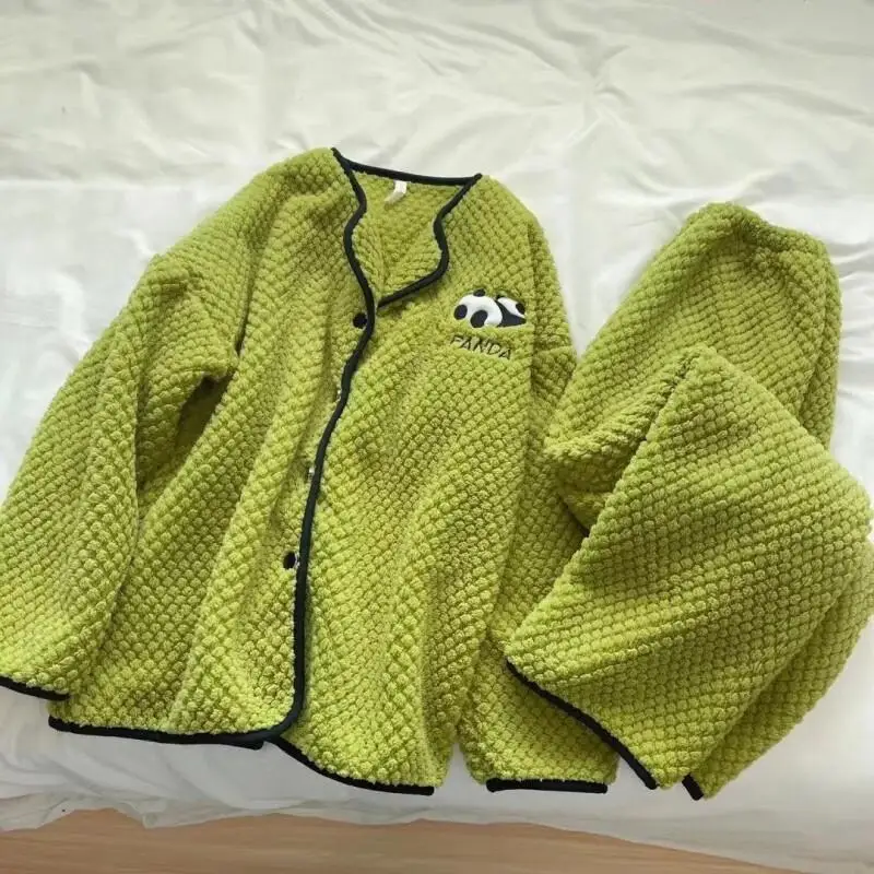 

pajamas Women's winter thicken sweet cartoon flannel homewear Cute suit Wearable as outerwear Cotton Pajama Set casual fashion