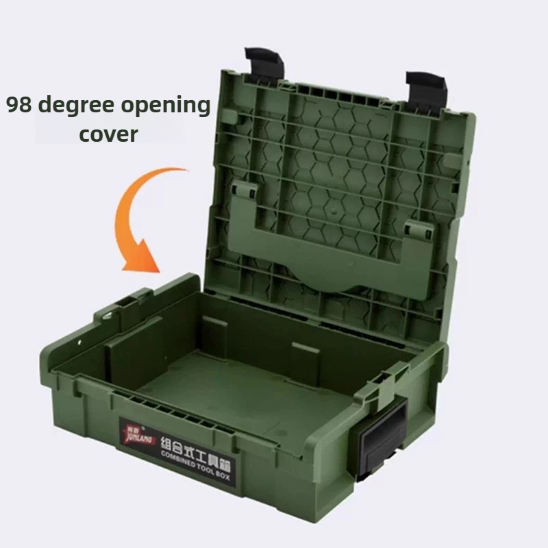 Set Kotak Perkakas Bertumpuk, Kotak Penyimpanan Perkakas Tebal, Portabel, untuk Perkakas Listrik dan Pertukangan, dengan Roda Dorong