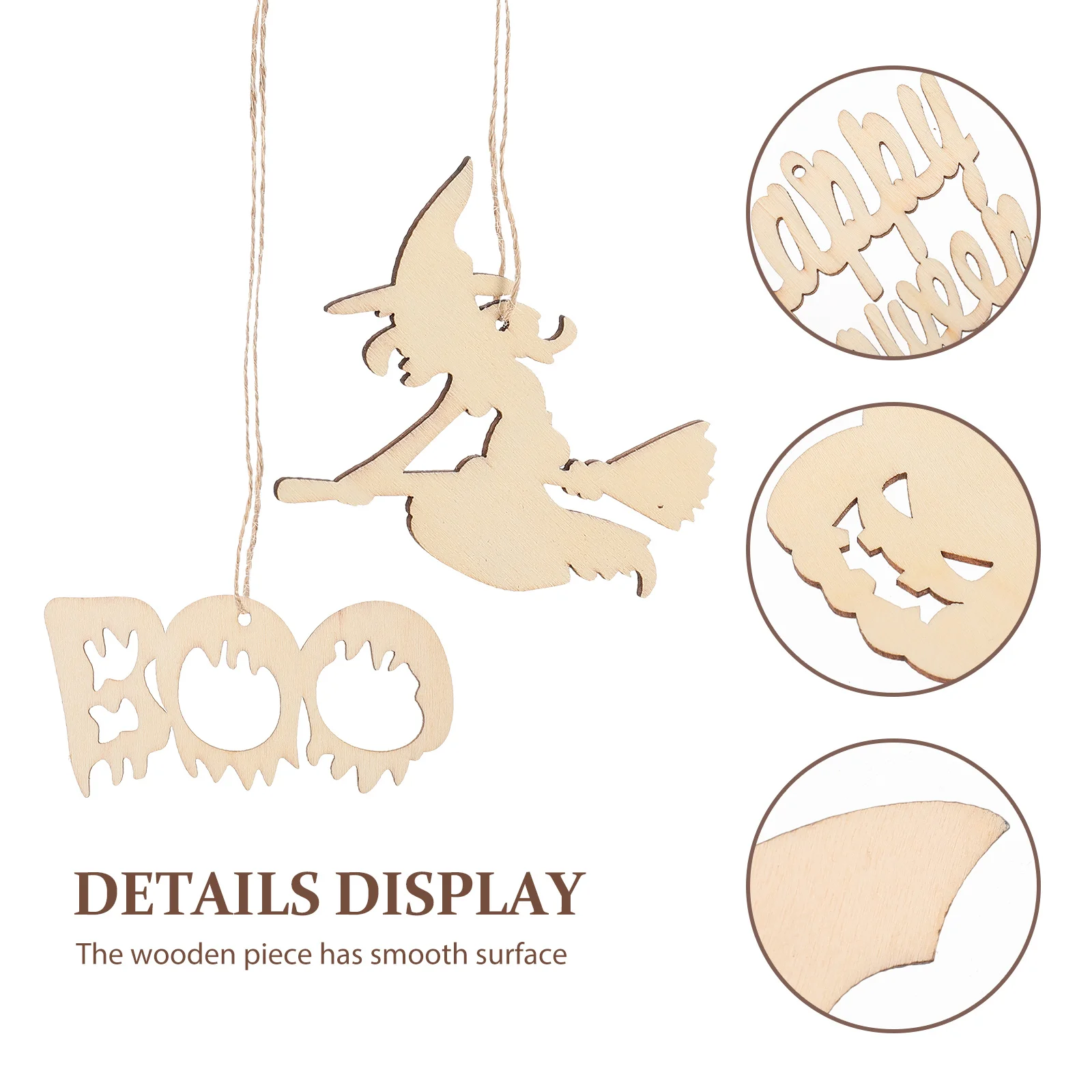 

50pcs Halloween Decorations Wood Slices Cutout Party Favors Durable Lightweight Hanging Ornaments For Crafts