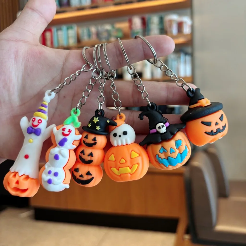 Halloween 3D Stacked Pumpkin Cartoon Keychain Soft PVC Pendant Charm for Handbag Backpack Decoration Festival Gift