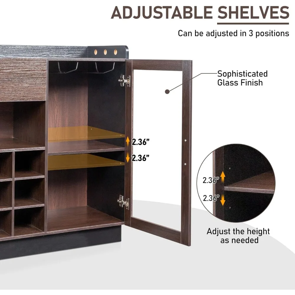 خزانة بار النبيذ للمزرعة المنزلية، خزانة تخزين المشروبات للمطبخ وطاولة القهوة، حامل نبيذ 55 زجاجة للمطبخ #3