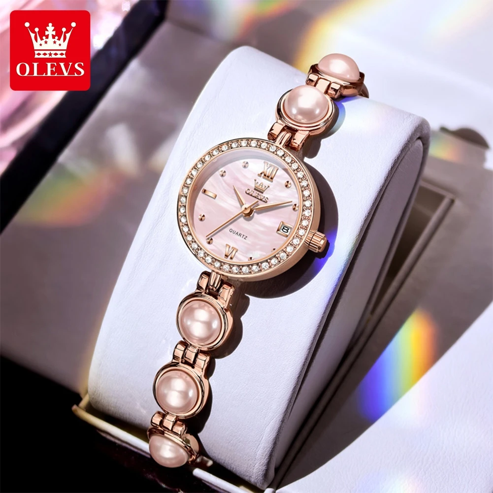OLEVS Watches for Women 5669 Pearl Diamond Bracelet Wristwatches Calendar Waterproof Watch Fashion Elegant Ladies Dress Watches