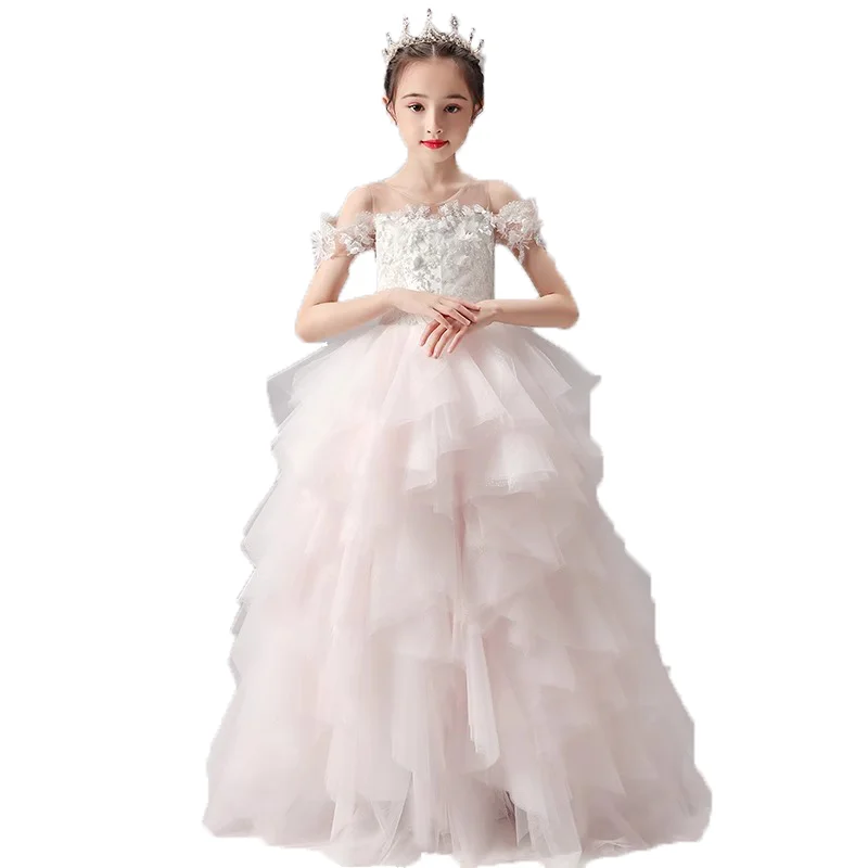 

2025 New Girl's Dress with One Shoulder Fairy Piano Performance Cake Skirt, Big Children's Walk Show Performance, Children's Out