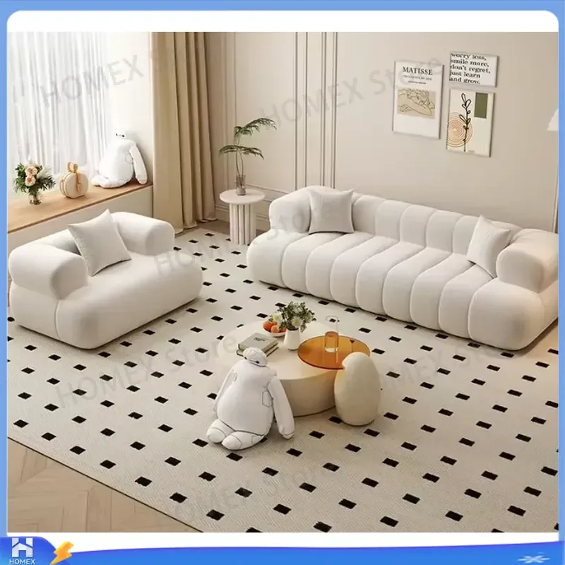 French Cream Style Fabric Sofa Small Apartment Living Room Lamb Fleece Couch Modern Minimalist Soft Comfortable Home
