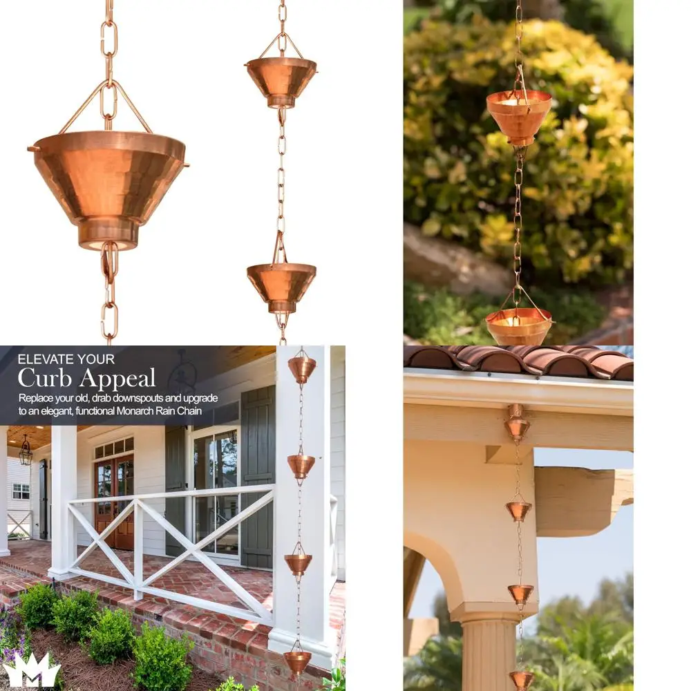 Cadenas de lluvia Monarch Cadena de lluvia Siam de cobre puro, cadena protectora de lluvia decorativa de 8,5 pies para canalones, cadenas de lluvia grandes para exteriores