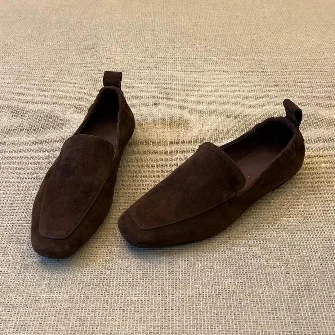 Women Square Toe Loafers Flat Shoes for Women Soft PU Leather Slip‑on Loafer Shoes Vintage Retro Casual Office Commuter Daily