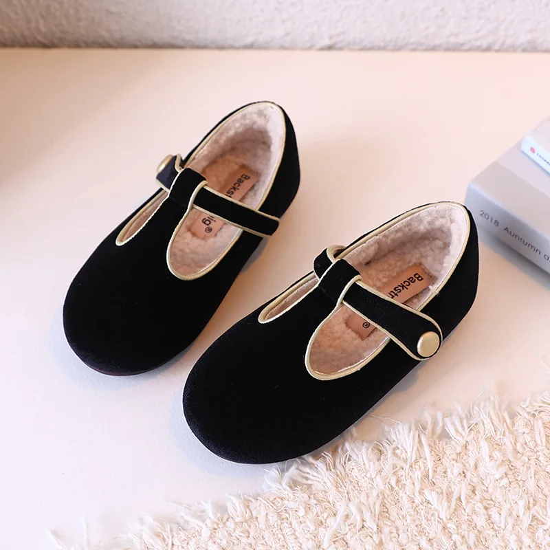 

Girls Flats Shoes Fashion Velvet Outside Material Winter Warm Artificial Lamb Wool Children Casual Shoes Spring Autumn Kids