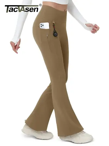 TACVASEN Fleece Lined Flare Pants Women's Waterproof Insulated Winter Pants High Waisted Bootcut Hiking Yoga Leggings Pockets