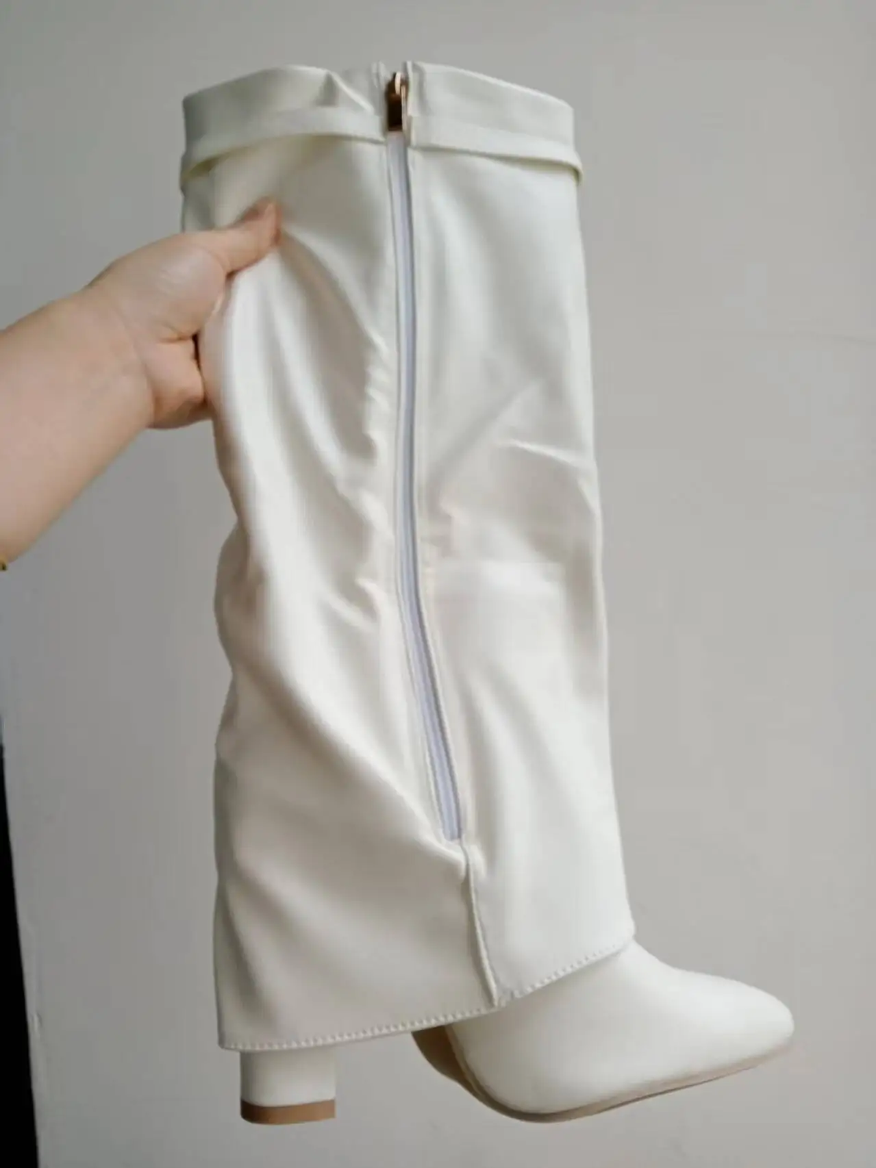 White Pu Metal Buckle Knee High Women's Boots Thick High-heeled Pants Boots 2026 New - view 2