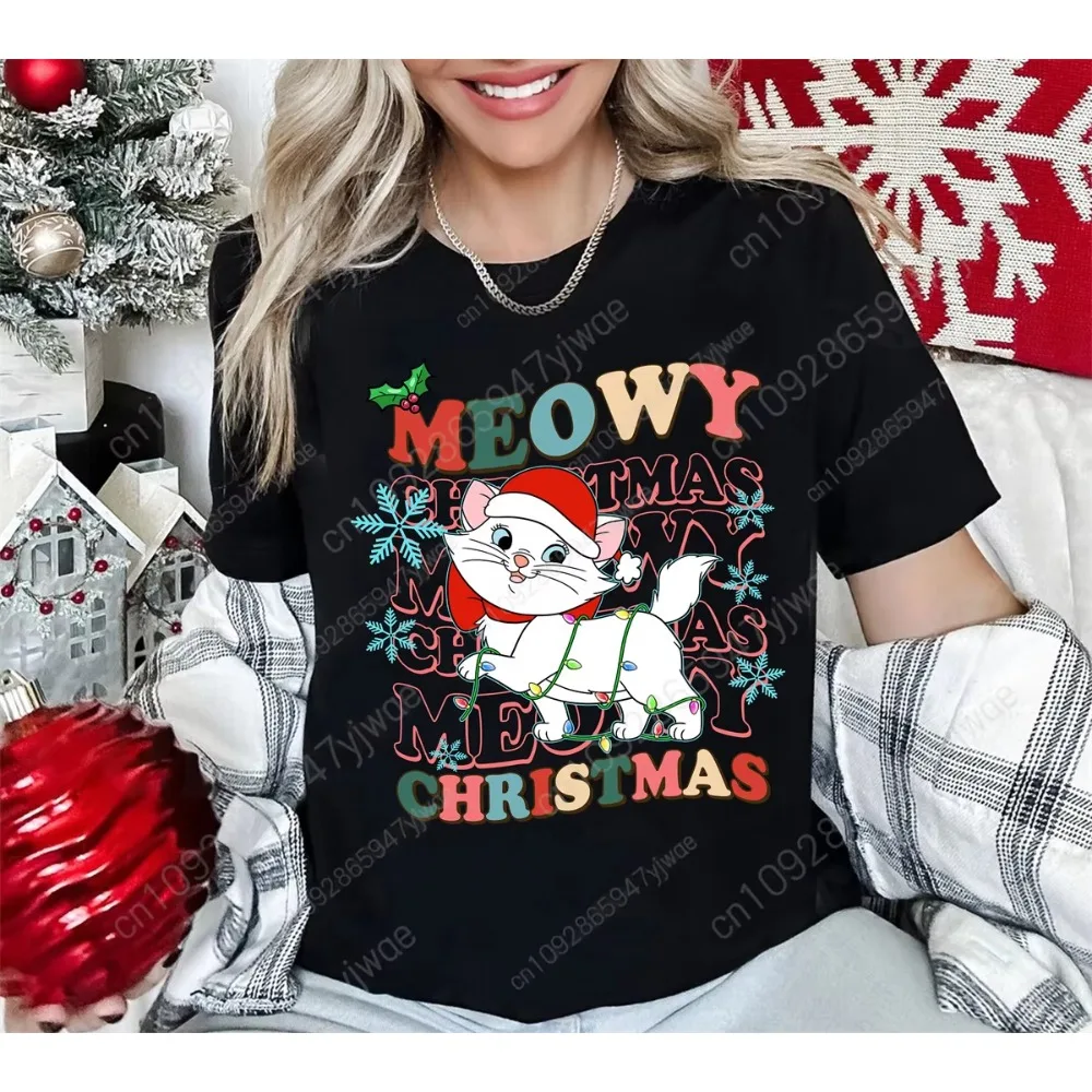 アリストキャッツ マリー クリスマス ライト シャツ ファミリー クリスマス シャツ ゆったり&快適なトップス 夏用 レディース コットン Tシャツ