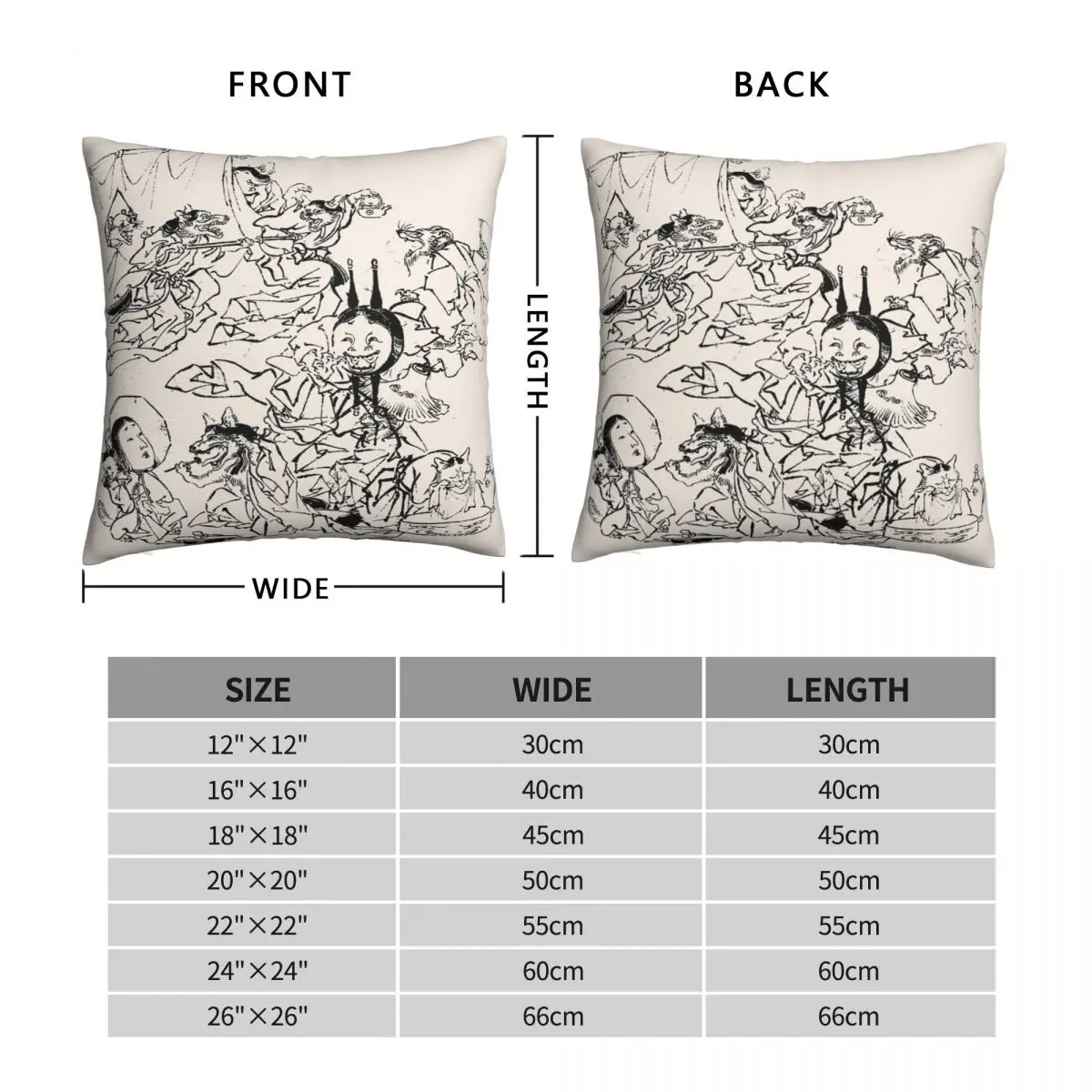 Yokai Ink Square Pillowcase Polyester Linen Velvet Printed Zip Decorative Pillow Case Sofa Seater Cushion Cover