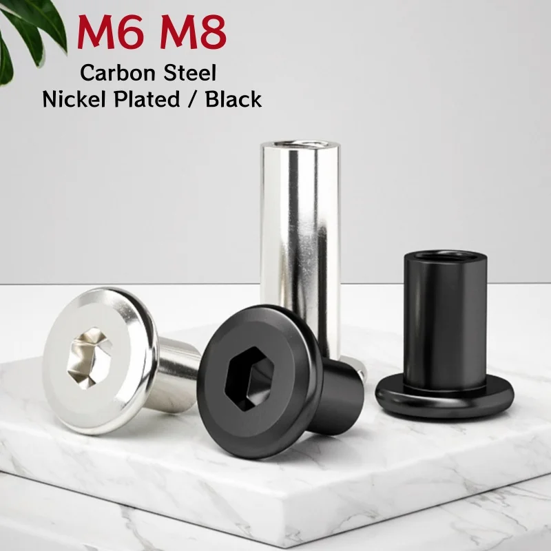 

M6 M8 Плоская шестигранная головка, привязочные бочки, винт, мебельная заклепка, соединительная вставка, соединительная втулка, колпачок, гайка, никелированная/черная