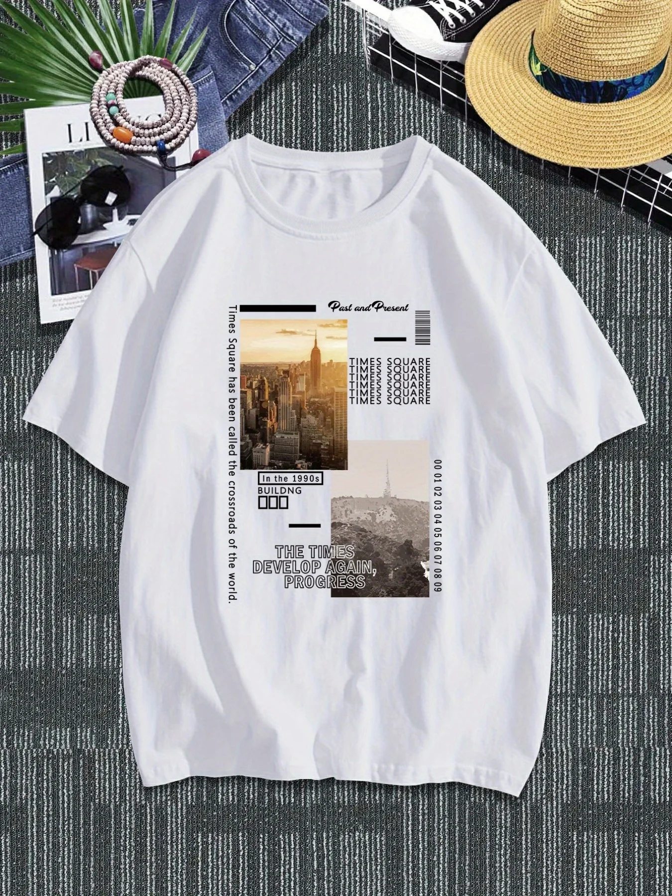 

Inspirational 'Times Develop' Print Tee - Men's Comfort Stretch, Easy-Care, All-Season Crew Neck