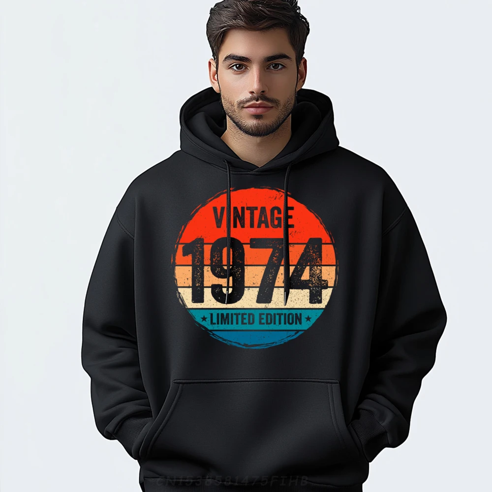 

50 Year Old Vintage 1974 Limited Edition 50th Birthday Sweatshirts For Men Winter Long Sleeve Hoodie Men Korean