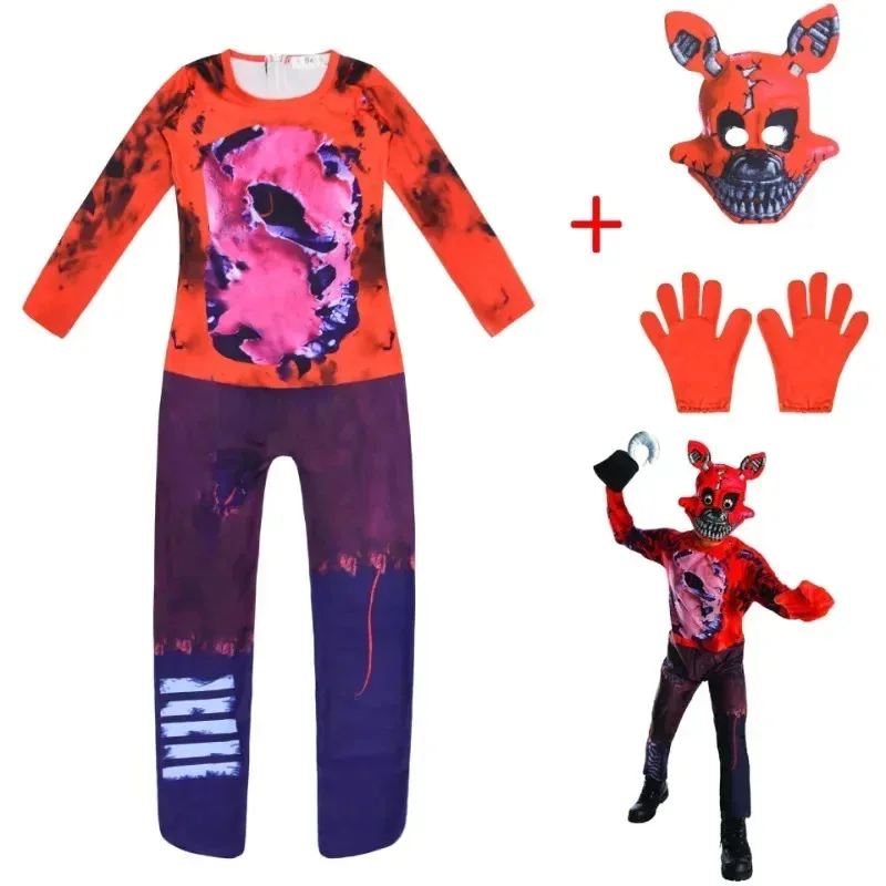 Disfraz de Halloween FNAF para niños, disfraz de Freddyys Fazbears, oso Foxy, conejo, Bonnie Chica, Juguetes de peluche, disfraz de cicatriz roja de pesadilla