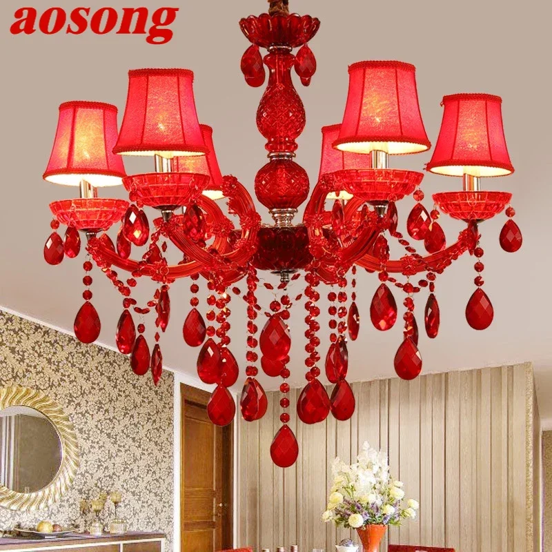 

AOSONG European Style Crystal Pendent Lamp Red Candle Lamp Luxurious Living Room Restaurant Bedroom Villaex Building Chandelier