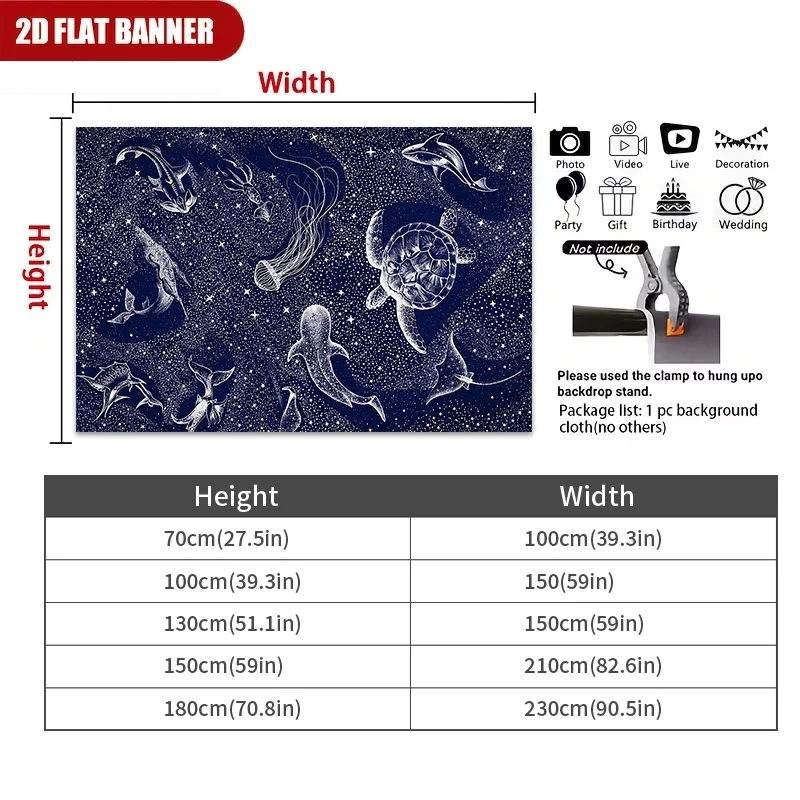 Large Galaxy Ocean Tapestry Wall Hanging Starry Night Marine Sea Life Nautical Decor Polyester Art Fabric Poster for Home Bedroo