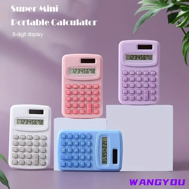 Small Solar Calculator Portable Calculator Cute 8 Digits LCD Electronic Home Office Calculator for Kid Primary School Calculato