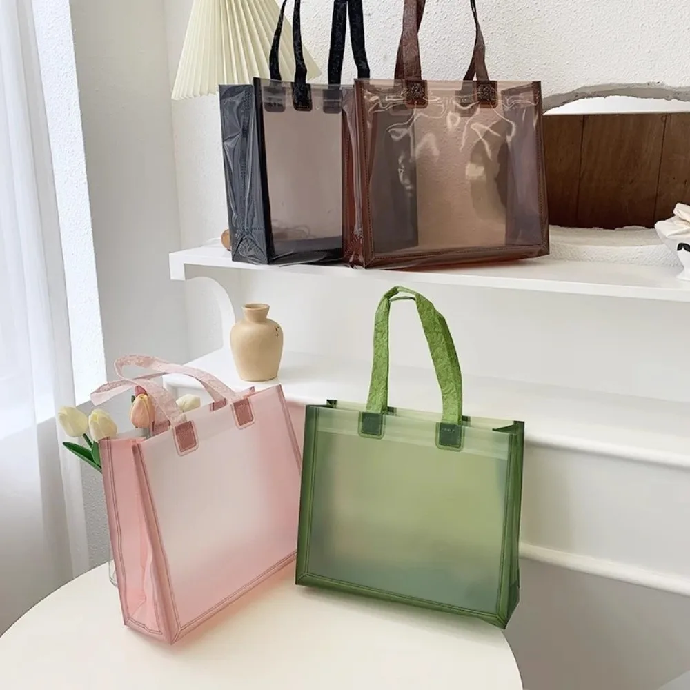 Thick Water-Sprinkling Festival PVC Tote Waterproof Plastic Transparent Handbags Durable PVC Reusable Bags Apparel Stores