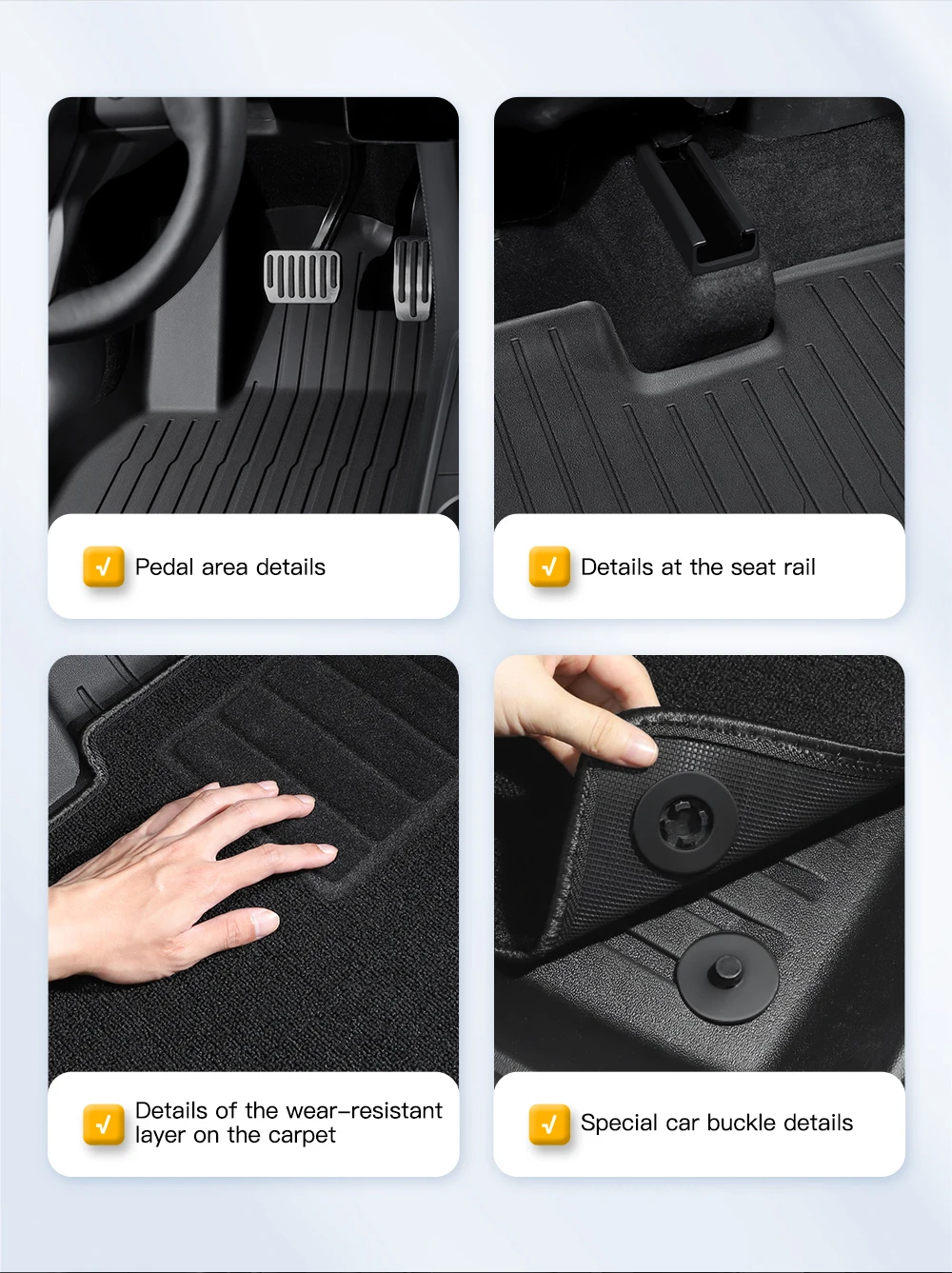 YZ For Tesla Floor Mat Model Y 2021-2026 Model 3 Highland Car Trunk Mat Luggage Mat TPE Waterproof Anti-Slip Set Floor Liner Mat
