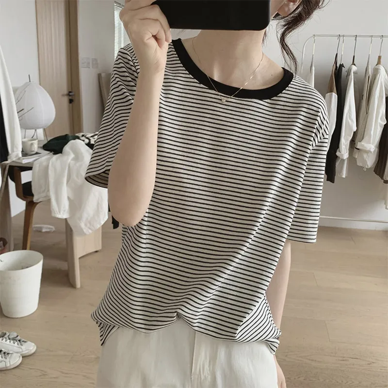 الكورية Sle عارضة فضفاض المرأة ort Sve تي شيرت جولة Ne الشمس حماية قاعدة irt الصيف التخسيس نمط شريط