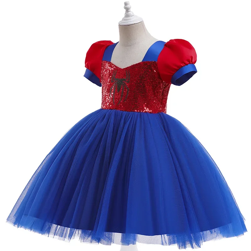 Design Highlights: New European and American Black Spider Web Mesh Splicing Dress, Children's Princess Puff Skirt, Cosplay P@0Z*