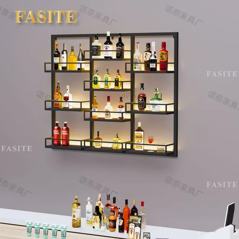 For Wall Mounted Wine Rack Bar Red Wine Cabinet Dining Restaurant Luminous Display Rack Multi Layer Shelves Home Decor