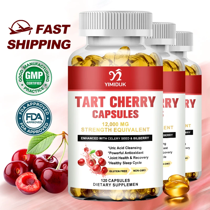 Organic Tart Cherry Extract Supplement 120 Vegetarian Capsules 12,000 Mg Strength 10:1 Extract Uric Acid