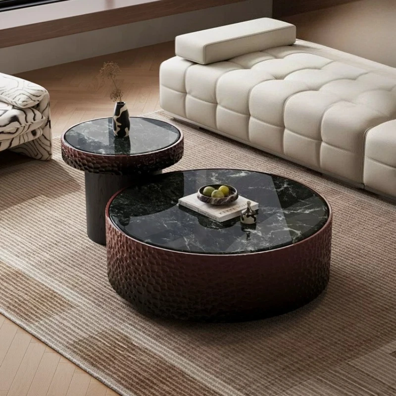 Home Italian minimalist colored spar round paint coffee table luxury modern storage side tables pliante living room furniture