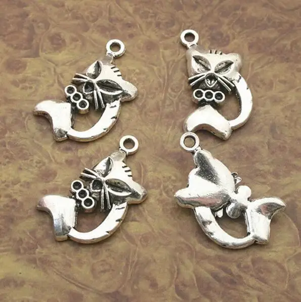 

10pcs 25*14mm;hole,1.5mm Tibetan Silve cat & heart charm pendants X0139