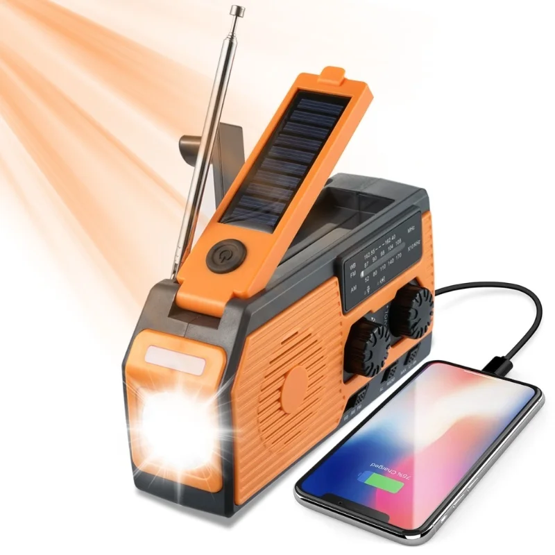 Emergency Solar Power Radio Hand Crank Radio Dynamo Generator 5000mAh Phone Charger Bank Flashlight AM/FM/WB NOAA Weather Radio