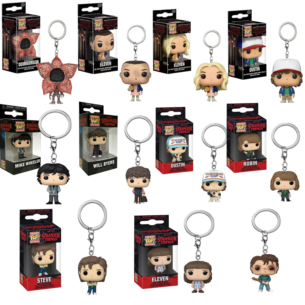 Llavero de Personajes de Pocket Stranger, Figuras de Acción de FUNKO: Eleven, Dustin, Barb, Steve, Demogorgon, Juguetes de la Serie THINGS con Caja