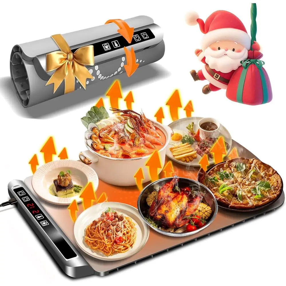 

Силиконовый электрический греющий коврик или подогреваемый коврик для еды с дисплеем температуры и таймером, складной и портативный, с функцией подогрева еды.